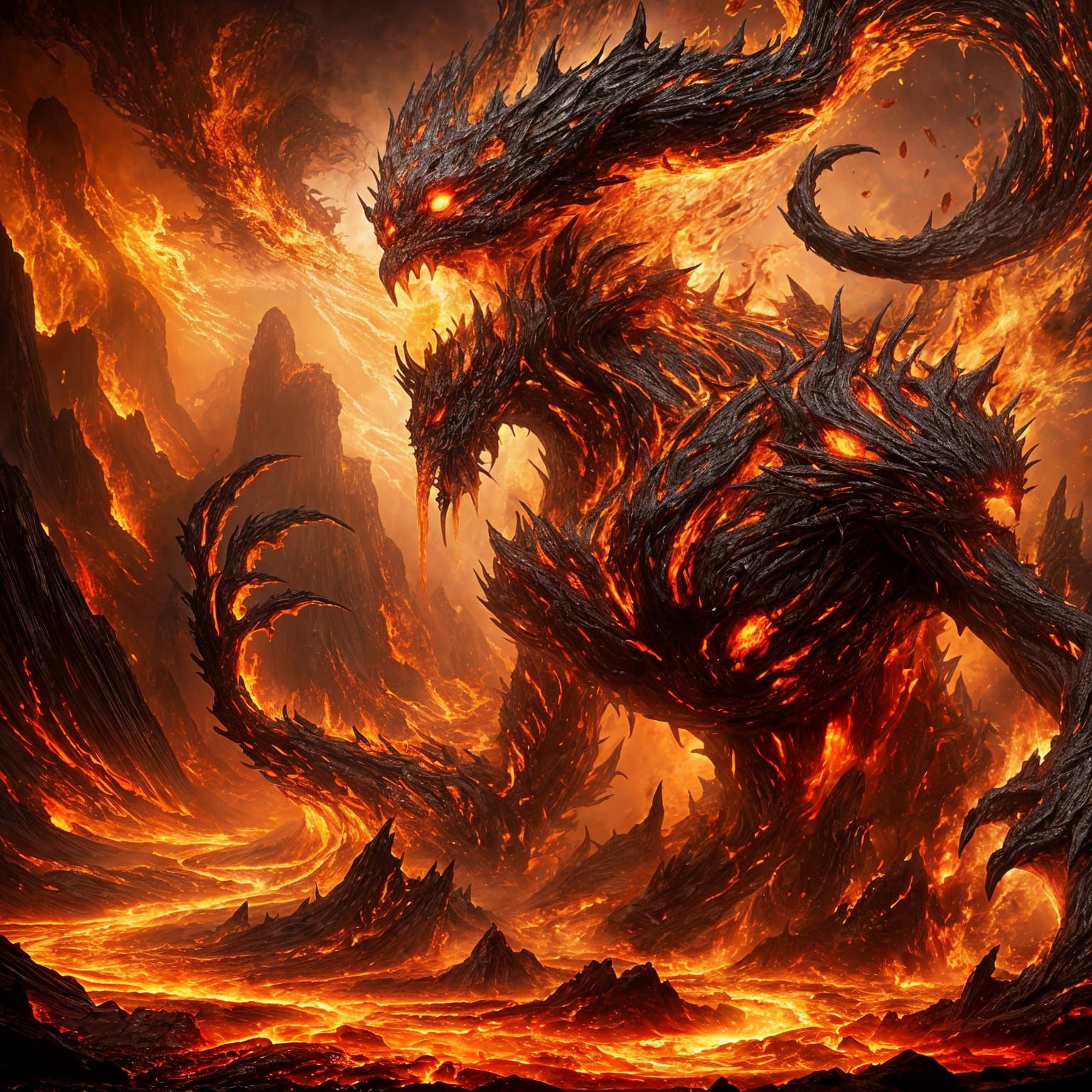 Towering Lava Demon Forged in Fire, Dark Fantasy
