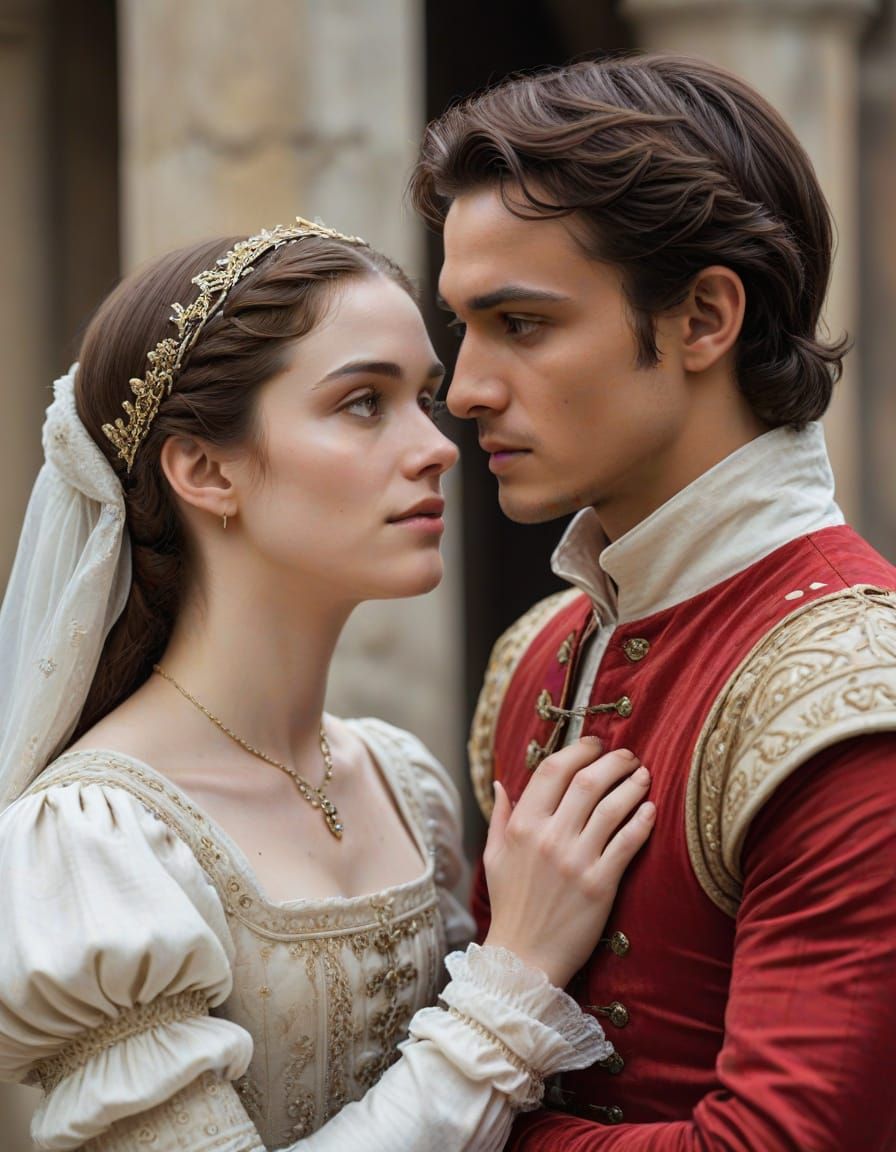 Romeo and Juliet in Period Clothing Close Up
