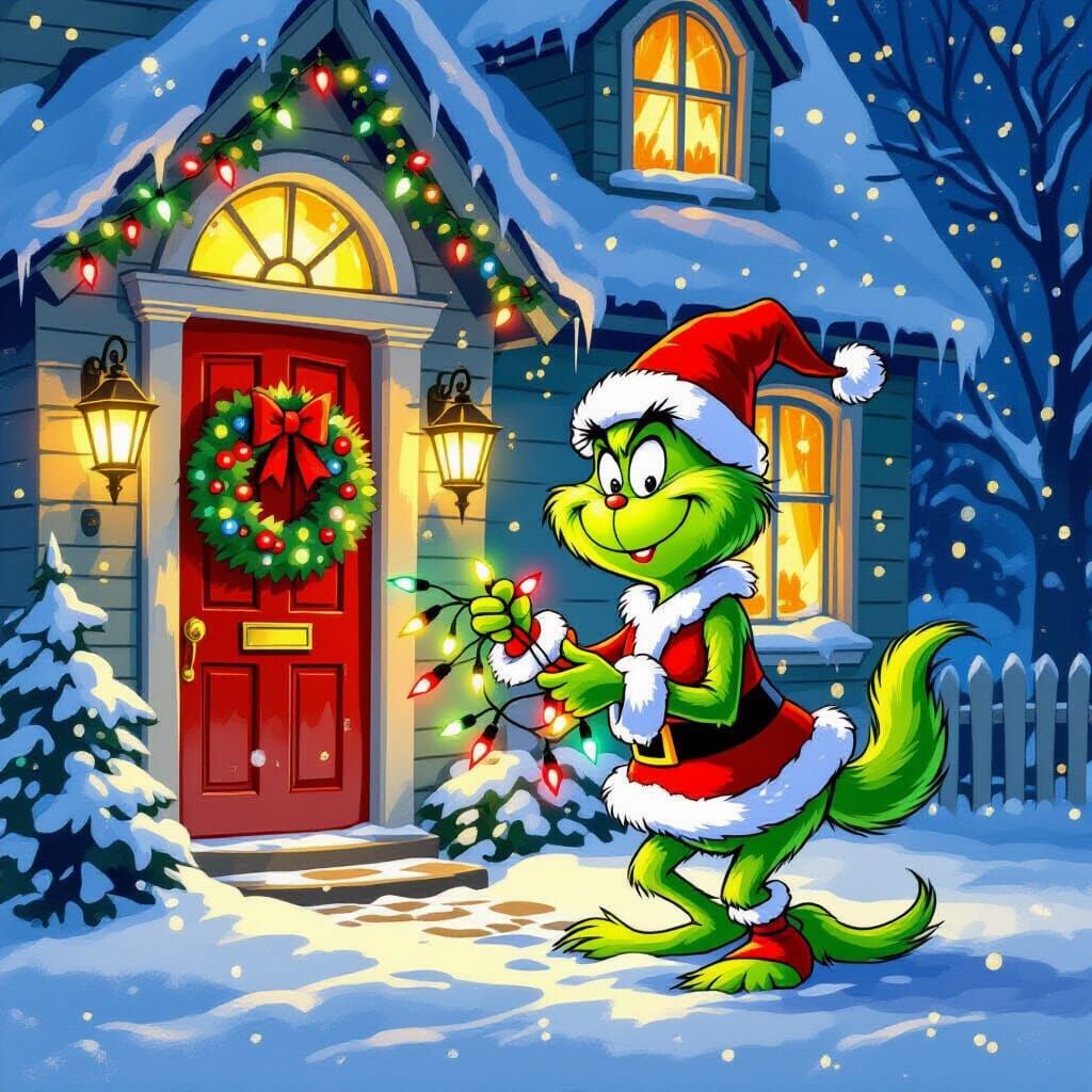Grinch Steals Christmas Lights from Cozy House