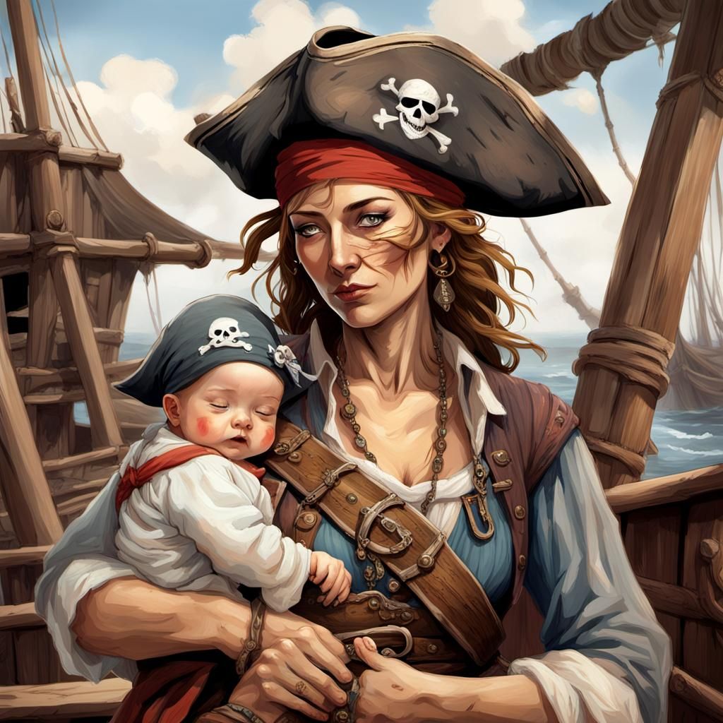 Pirate Mother and Child's Seafaring Adventure