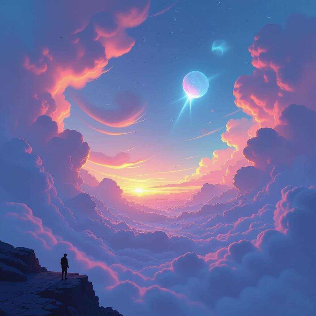 Ethereal Dreamscape with Iridescent Clouds