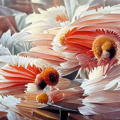 Gerbera Daisies Oil Painting in Pink, Orange, and White