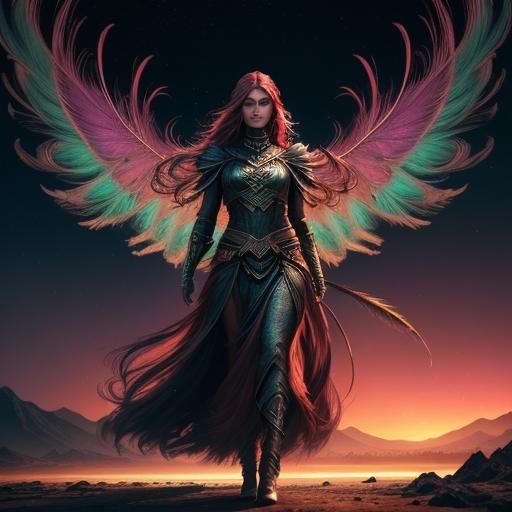 Peacock Haired Woman in Aurora Borealis, Digital Painting