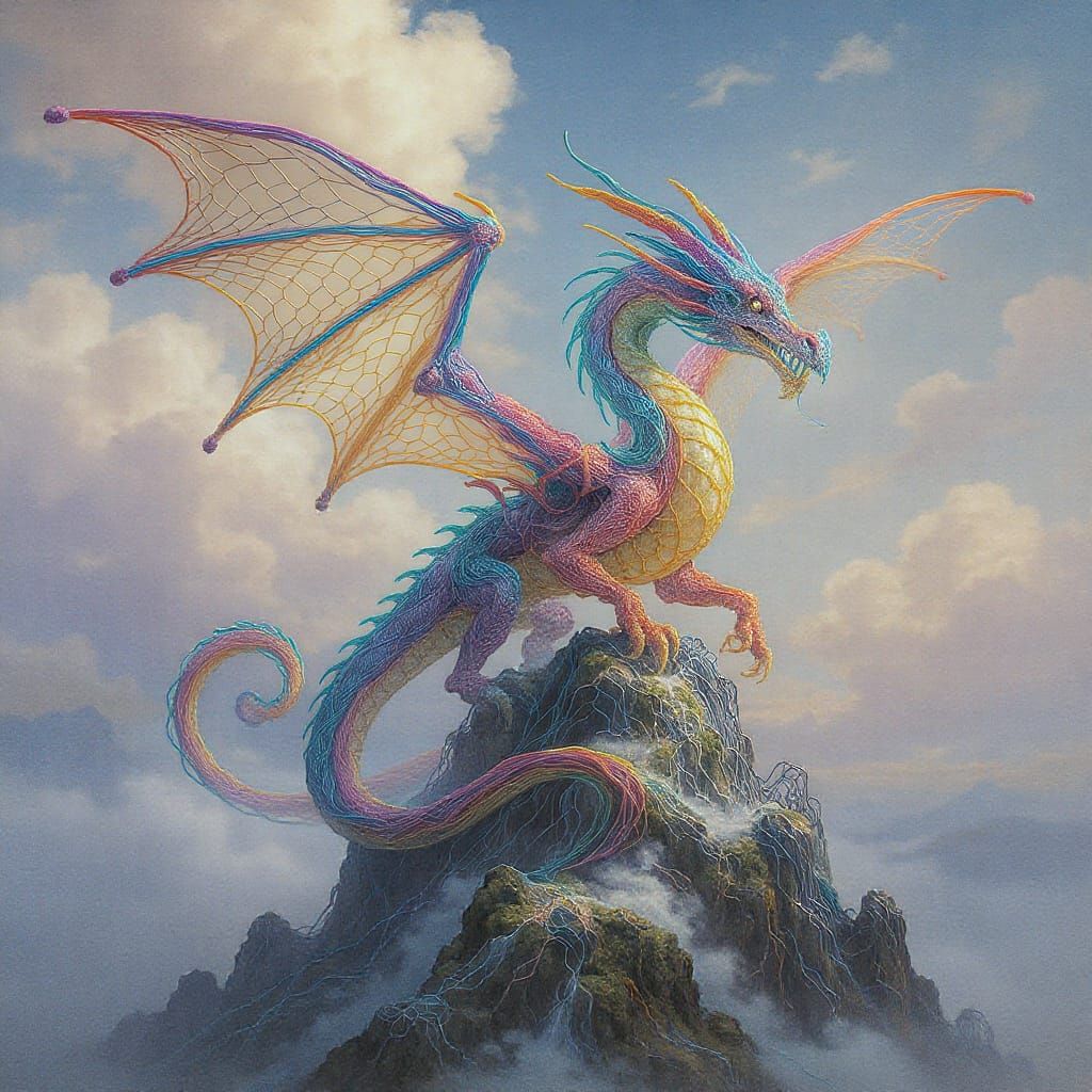 Ethereal Dragon Sculpture on Wire Mountain