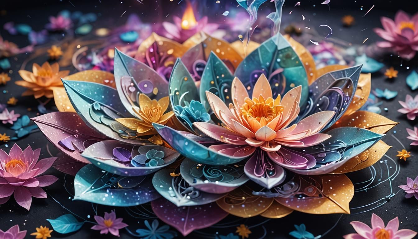 Blooming Origami Tea Bag in Cosmic Zen Garden