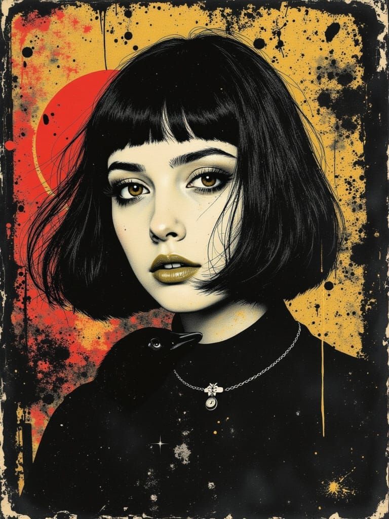 Gothic Woman in Burnished Gold and Dark Watercolour