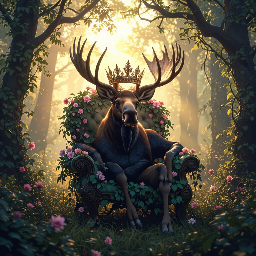 Enchanted Forest: Moose King in Surreal Style