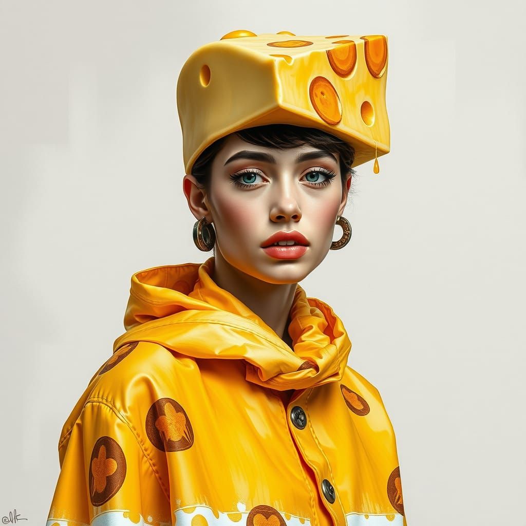 Cheese Outfit Portrait in Gouache Impressionist Style