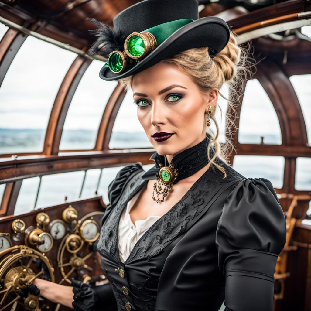Steampunk Woman Pilot in Victorian Clothing