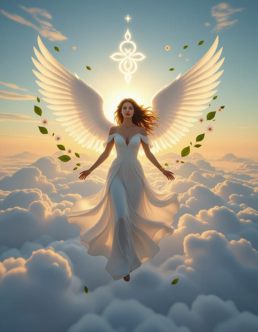 Cloud Angel with Sigil of Flowers and Leaves