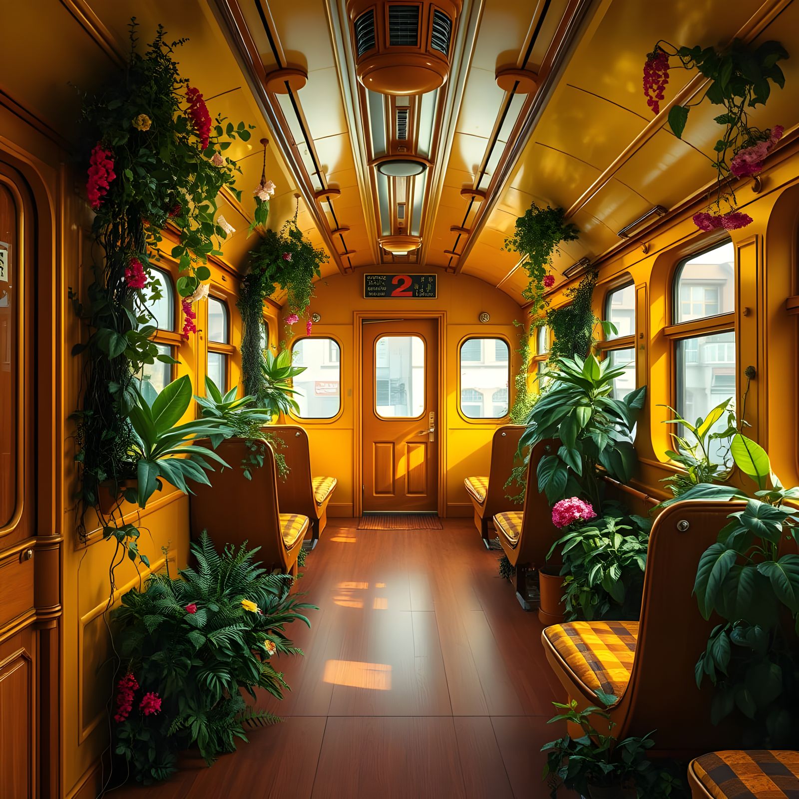 Vintage Train Interior Reclaimed by Nature