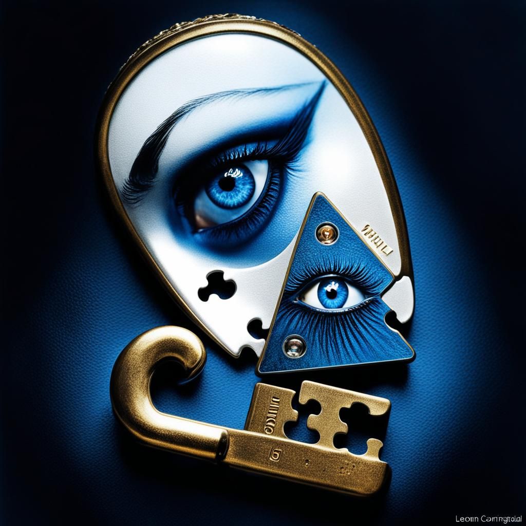 Surreal Keys with Blue Eye, Dreamlike Watercolor Art