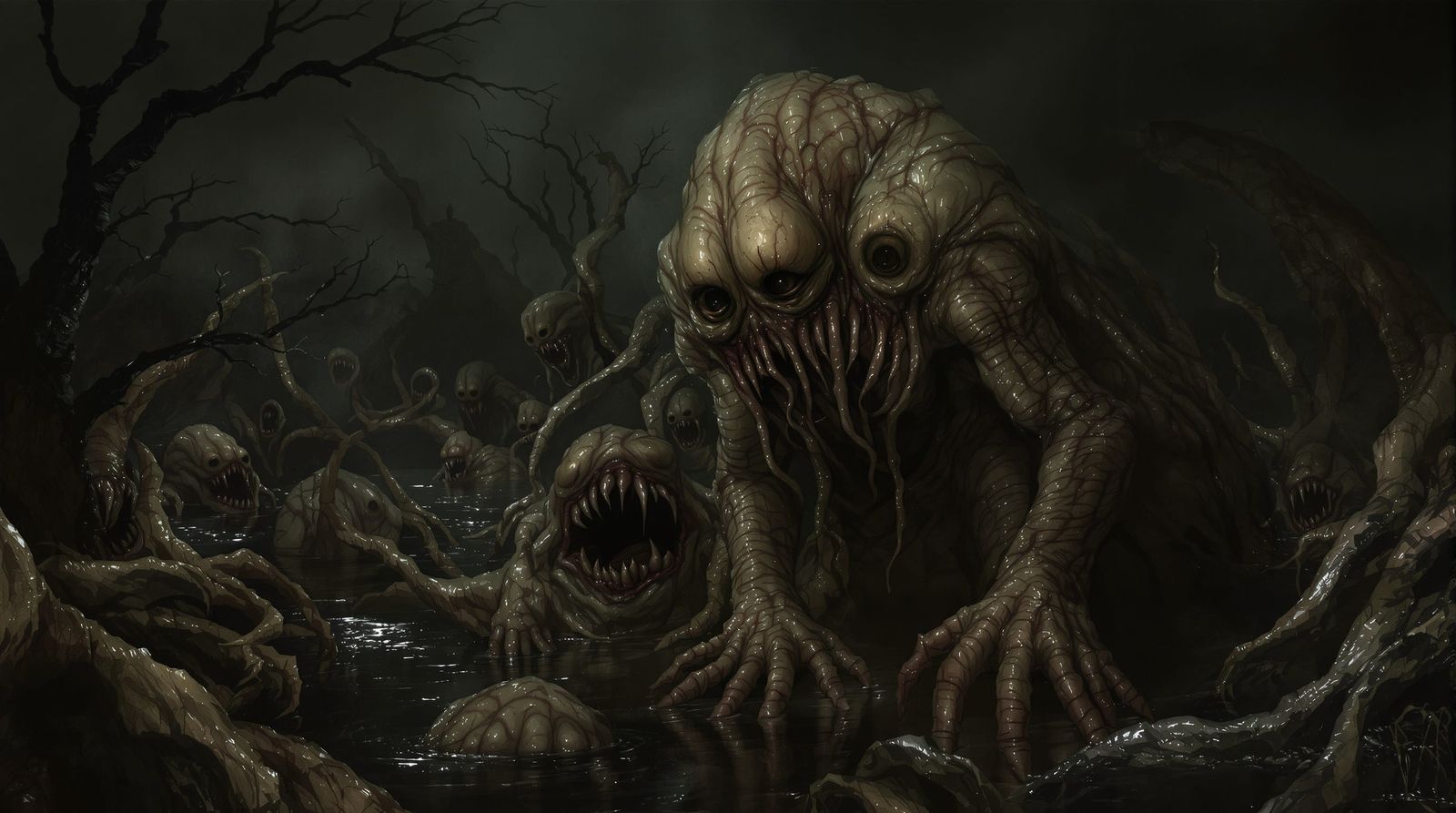 Monstrous Bunion Creature in Dark Swamp