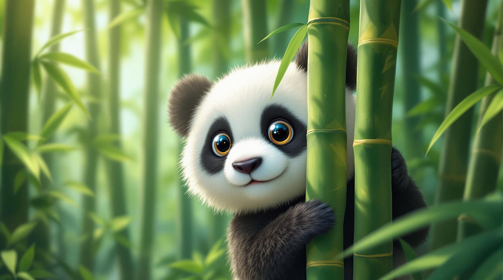 Playful Giant Panda Plays Peek-a-boo in Bamboo Forest