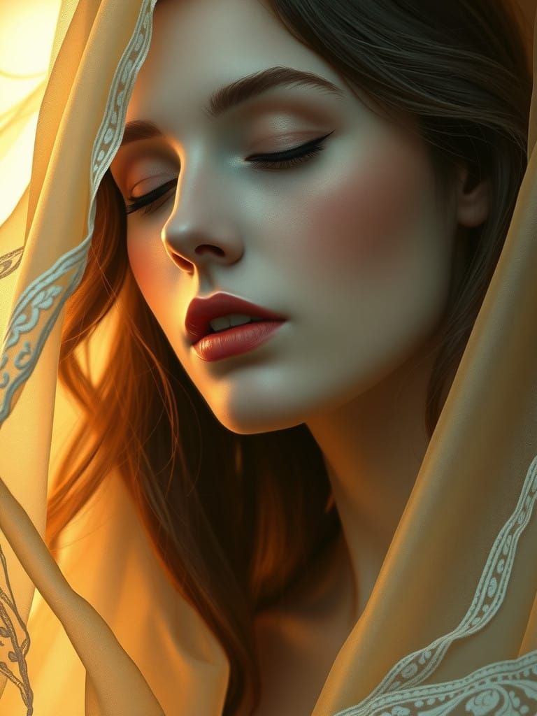 Ethereal Goddess Embodying Serenity and Wonder in Golden Lig...