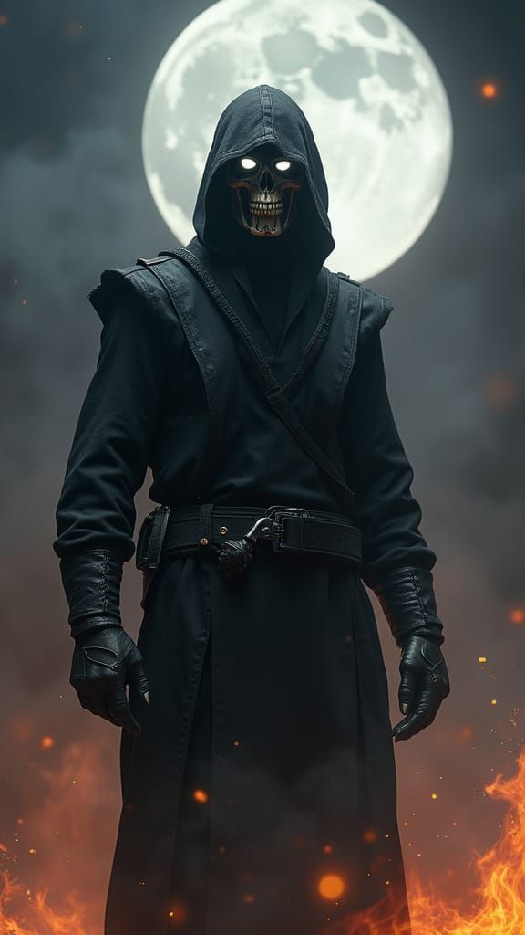 Smoke Ninja in the Pit: Dark Fantasy Illustration