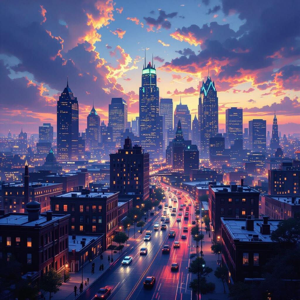Metro Detroit Cityscape in Fantasy Concept Art Style