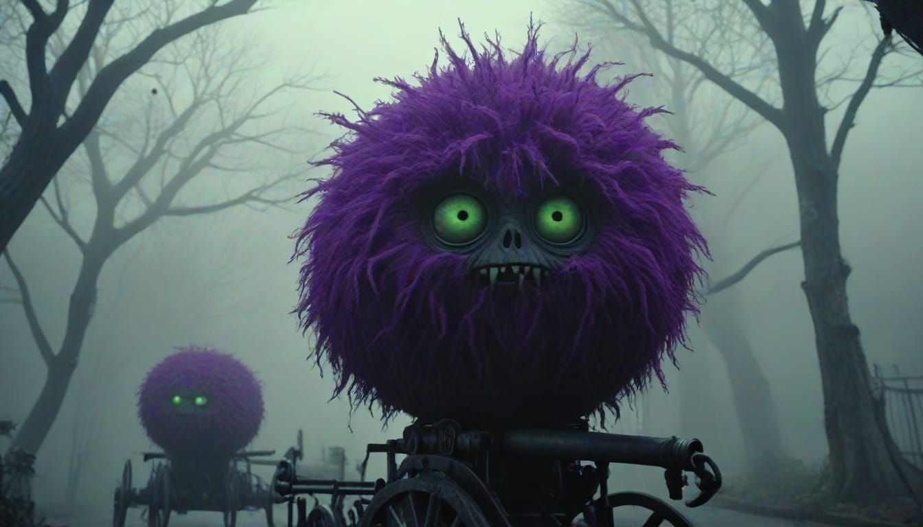 Gothic horror. Ultra fluff puff ball creatures launched from...