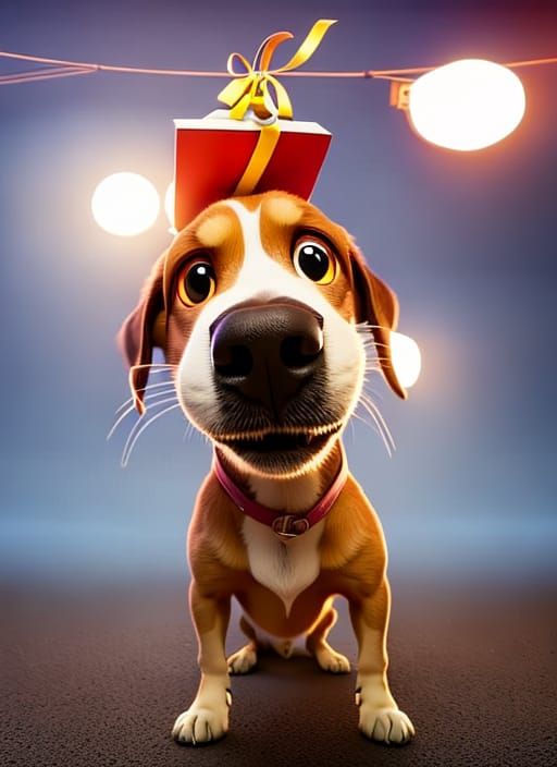 Smiling Cartoon Dog Selfie in Torn Shoes