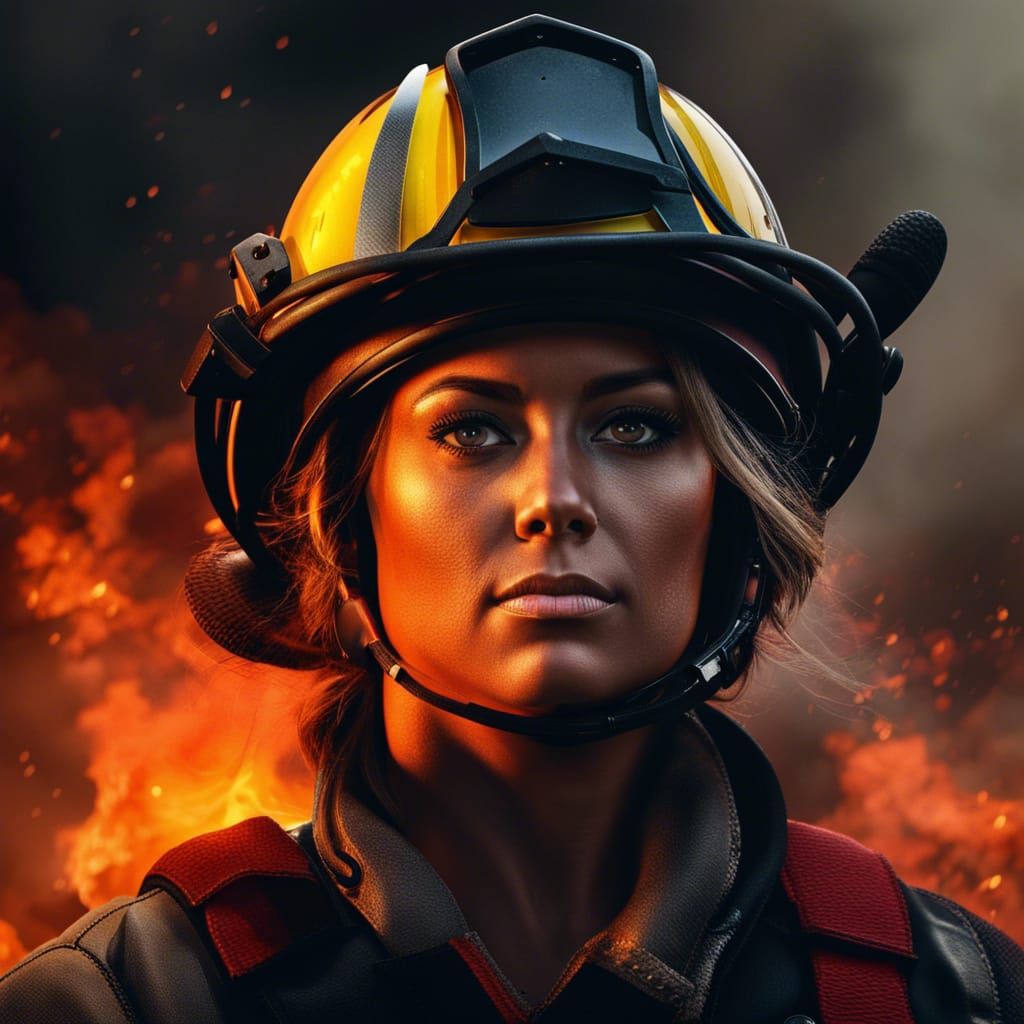 Photorealistic Female Firefighter in Forest Fire