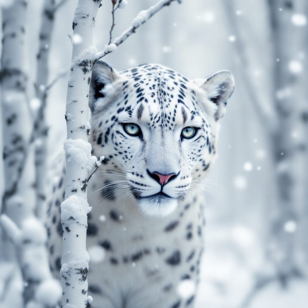Majestic White Leopard in Winter Wonderland