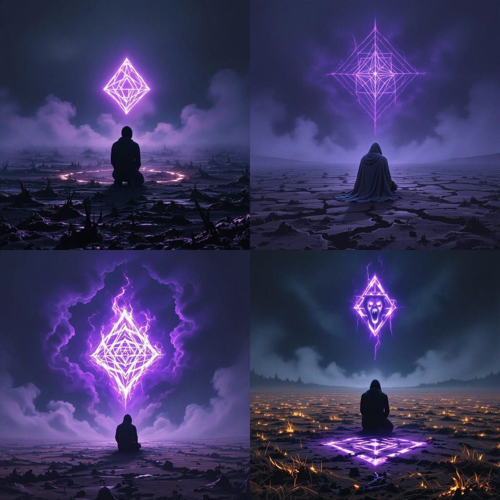 Scariest Night Field Scene with Glowing Symbol