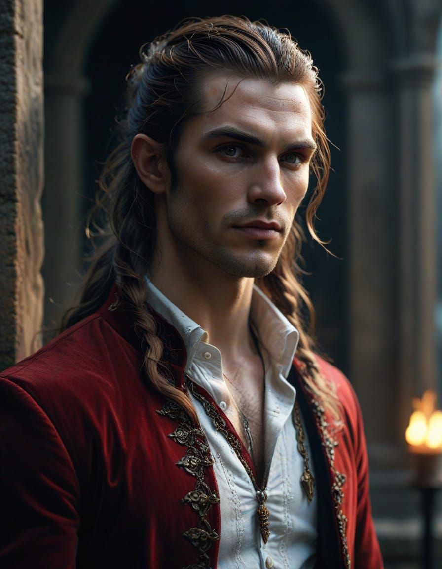 Handsome Vampire Knight in Irish Castle Courtyard