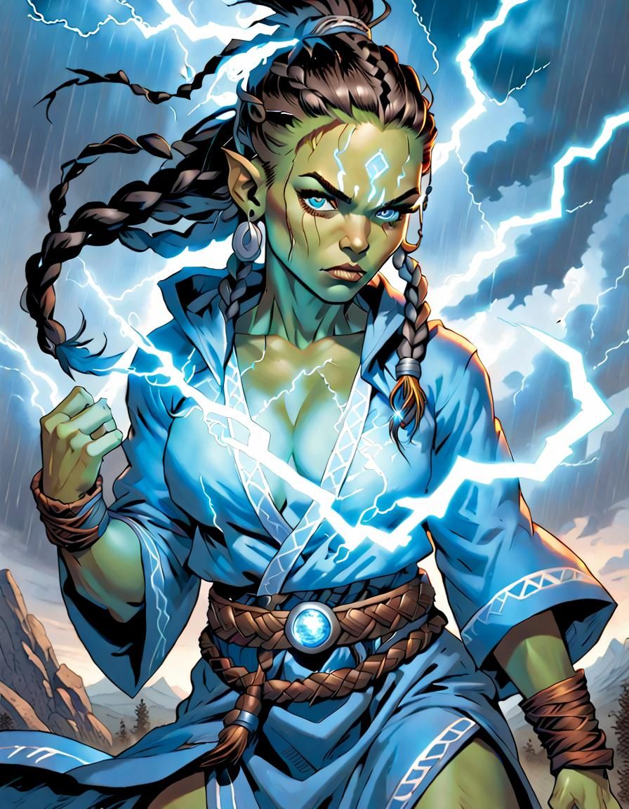 Female Half-Orc Storm Shaman Portrait