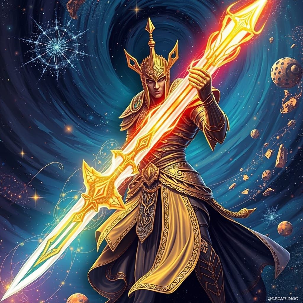 Celestial Warrior Wielding Luminous Ethereal Sword