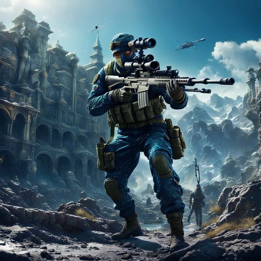 Sniper in the Mountains: Detailed Matte Painting