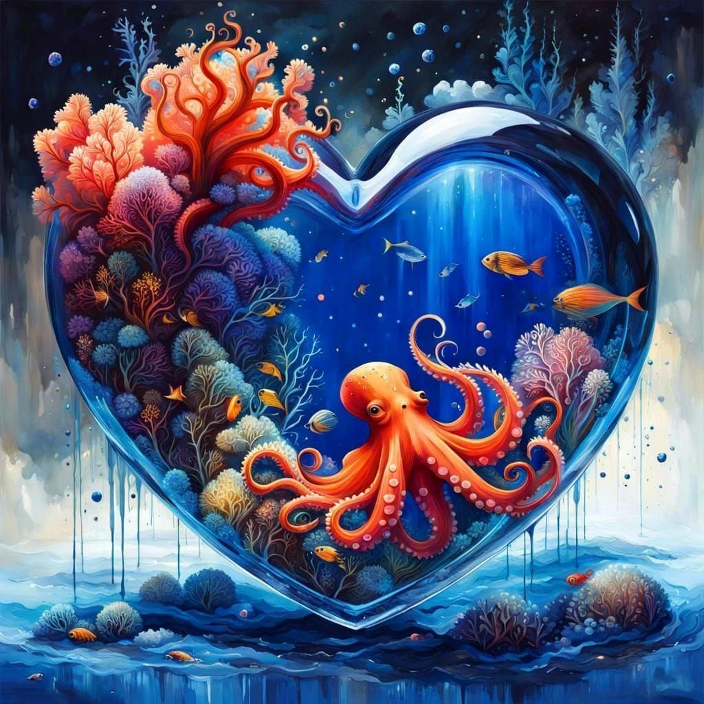 Magical Floating Heart with Vibrant Oceanscape