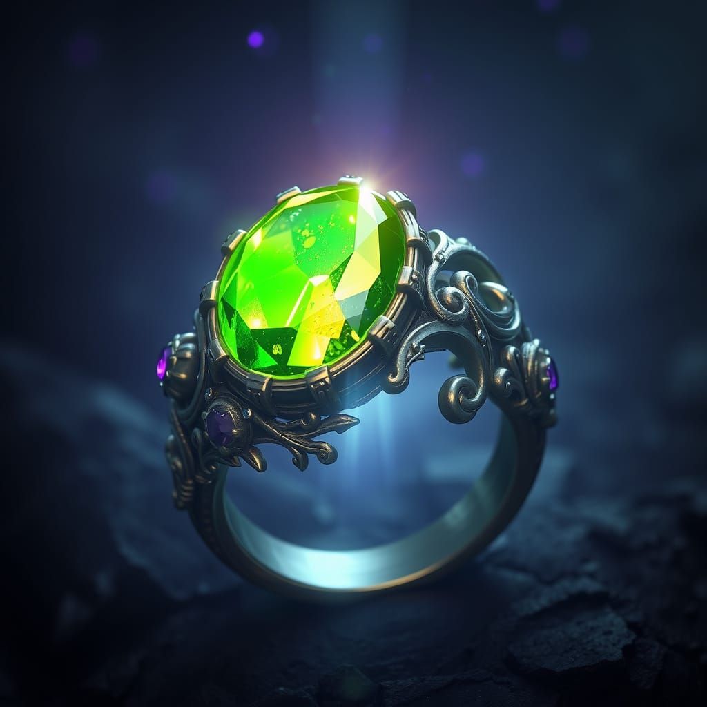 Mystical Elf Ring with Green Gem