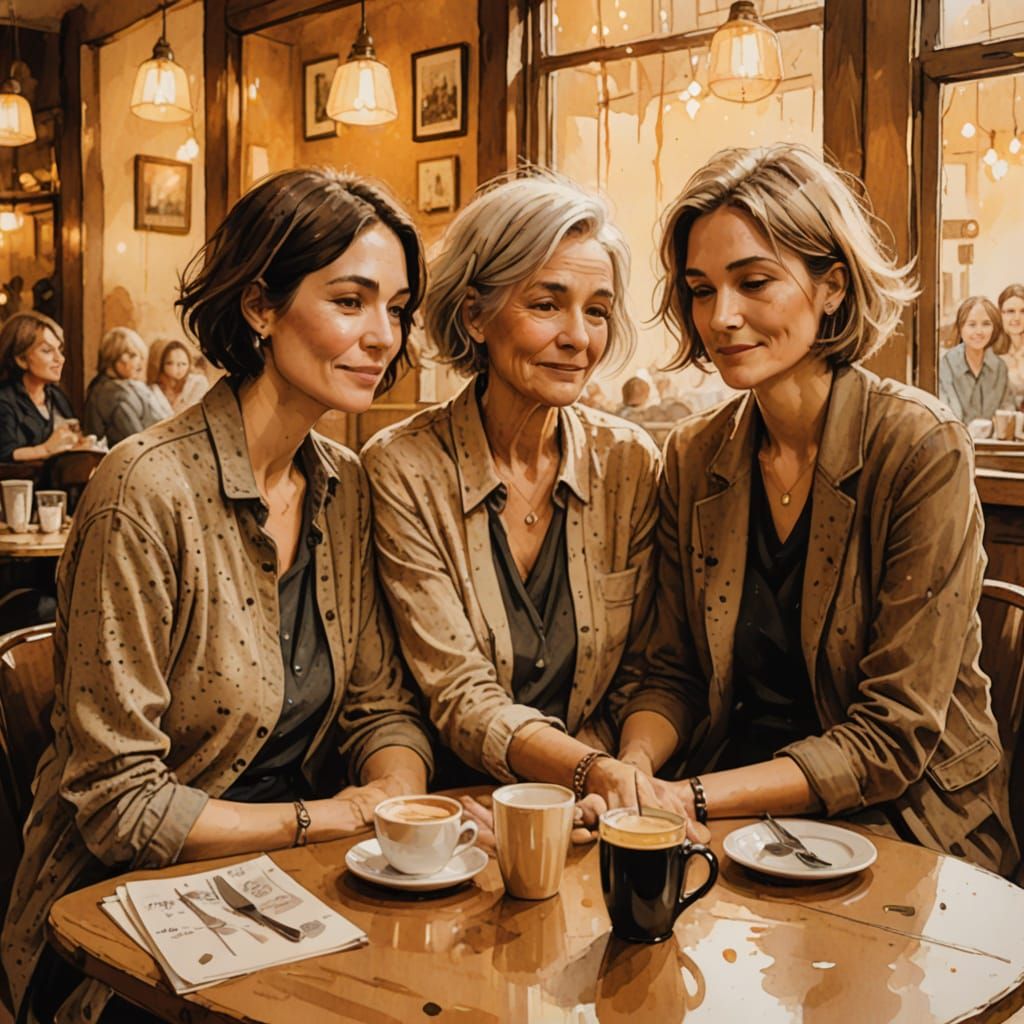 Cozy Cafe Scene in Expressive Ink Drawing