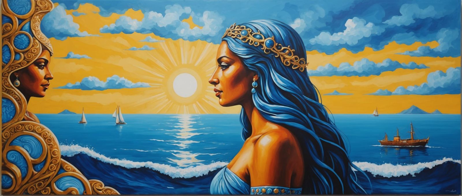 Goddess of the Sea in Azure Sunshine, Acrylic Painting