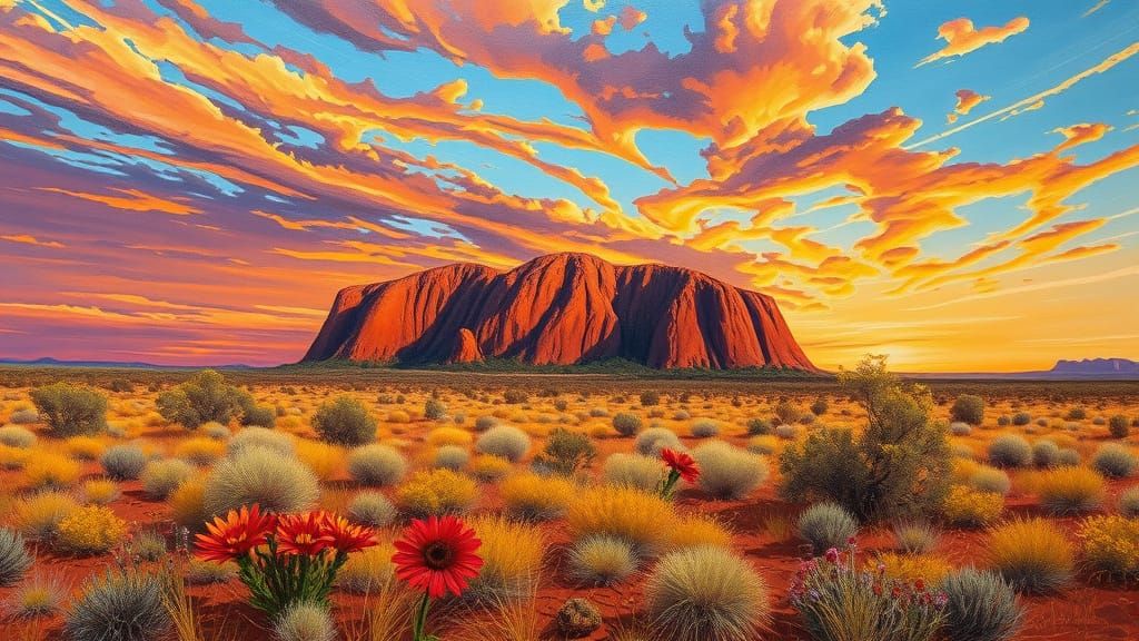 Neo-Impressionist Australian Sunset Over Ayers Rock