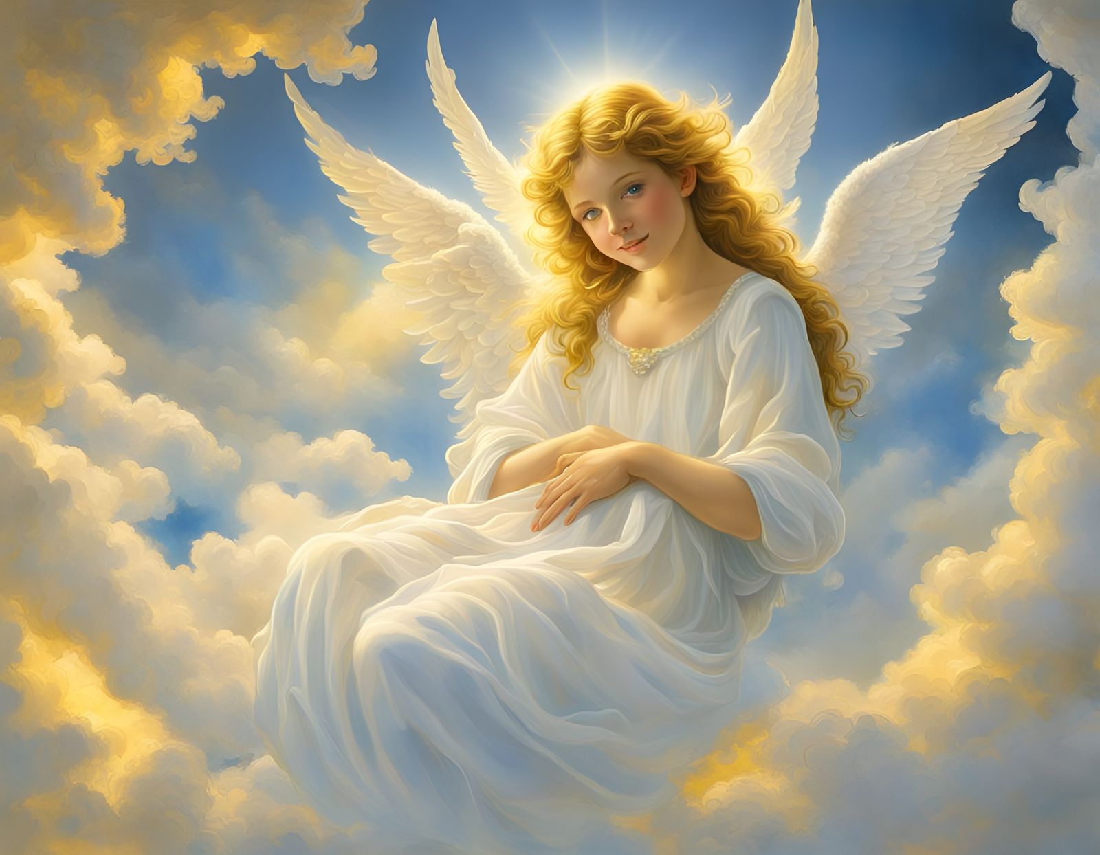 Smiling Angel with Gossamer Wings in Heaven