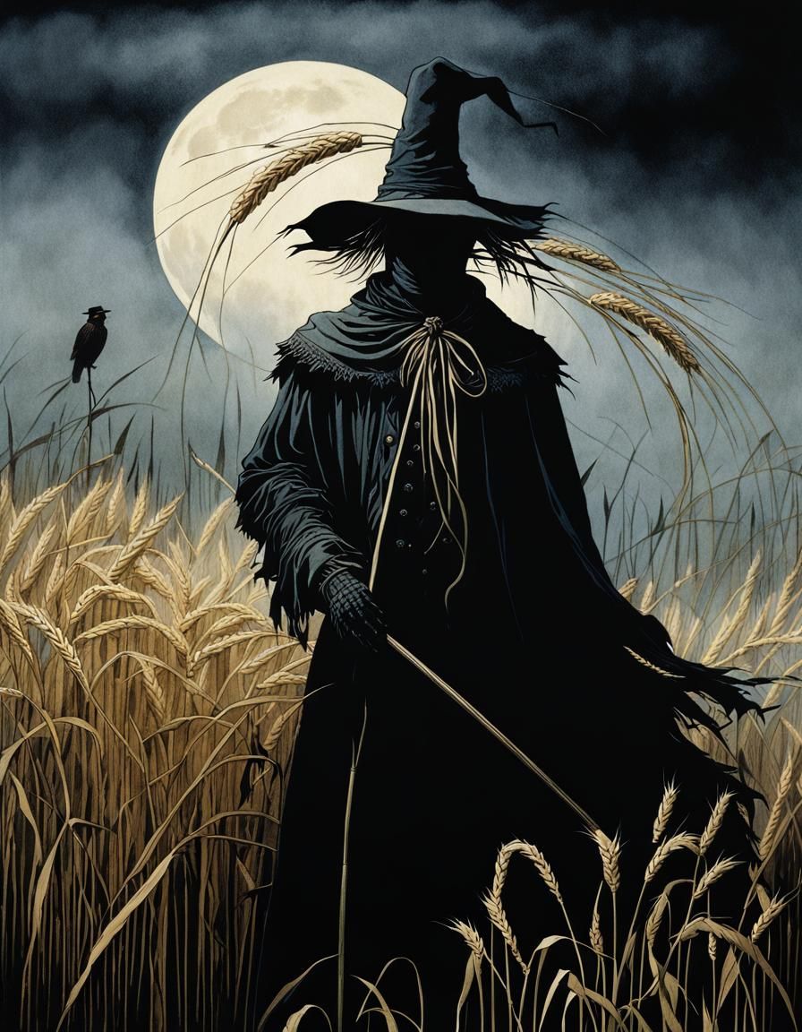 Eerie Scarecrow in Gothic, Ethereal Style