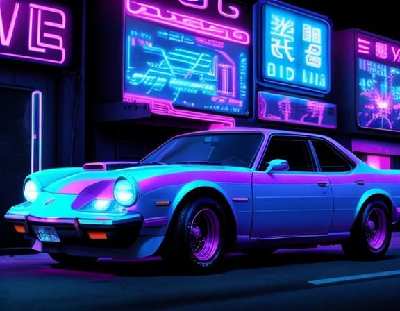 Anime Cityscape in Neon Synthwave Style