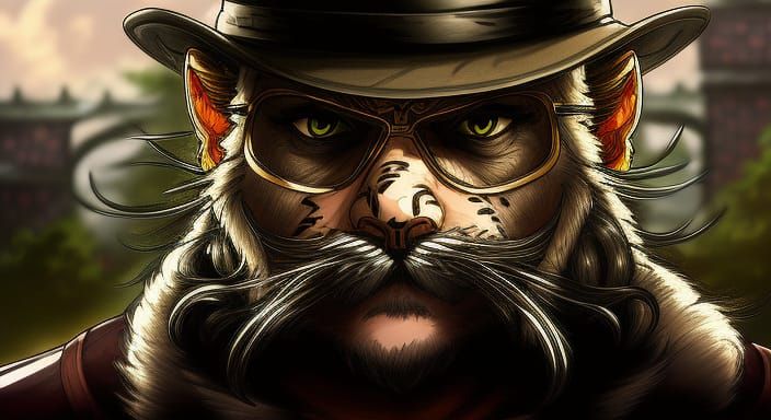 Anime Cat Kung Fu Master in Fantasy Dojo