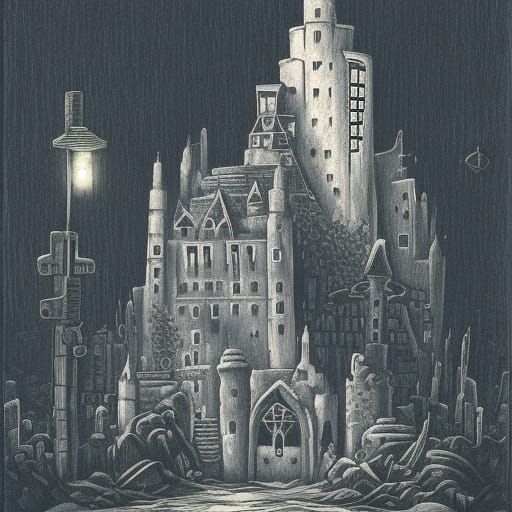 Psychedelic Castle in Misty London Street