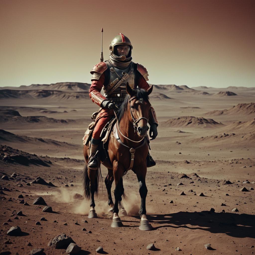 Soviet Rococo Hussar on Mars: Cinematic Film Still