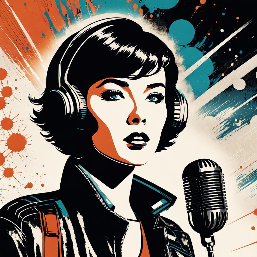Retro Sci-Fi Singer Illustration with Expressive Lines