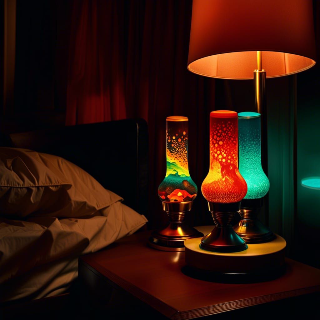 Glowing Lava Lamps in 1960s Teen Bedroom