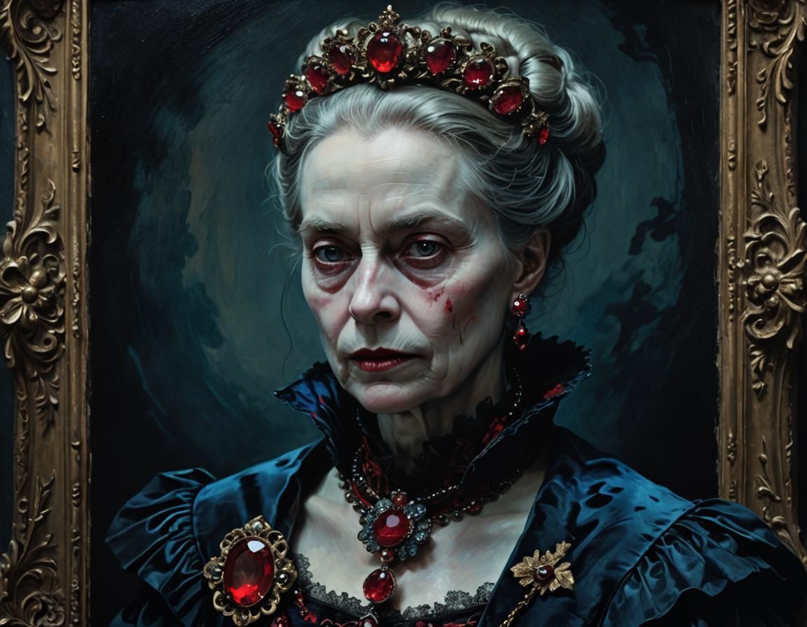 Victorian Noblewoman with Ruby Brooch in Dark Romanticism St...