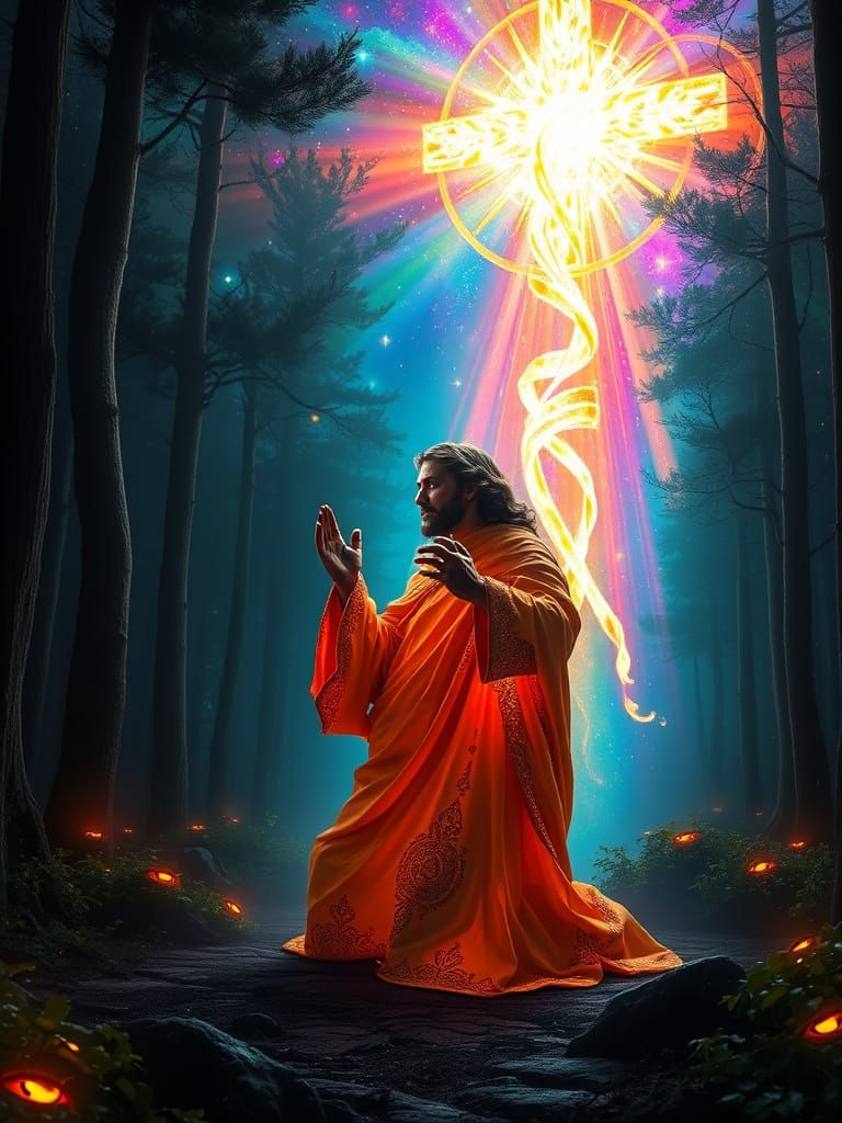 Glowing Jesus Ascends into Heavenly Nebulae