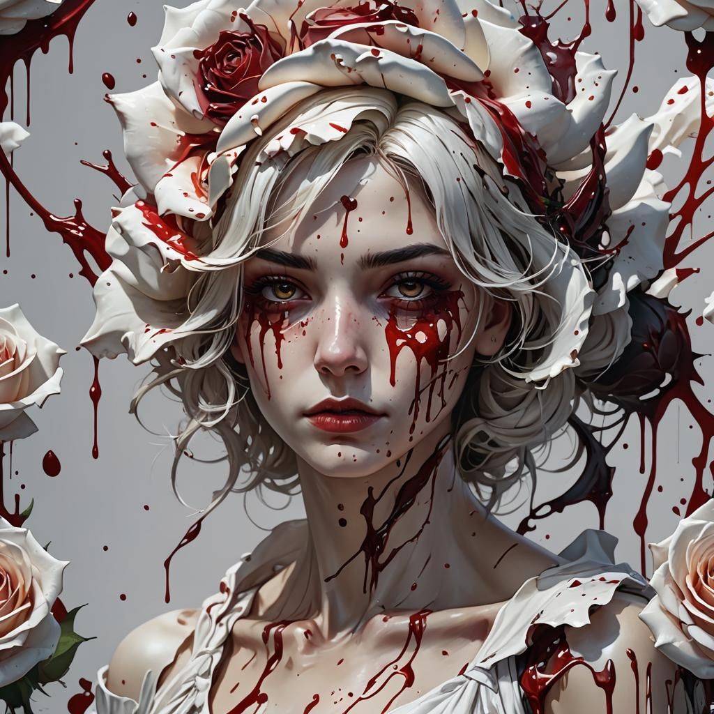 Bloody Rose Portrait in Hyperdetailed Style