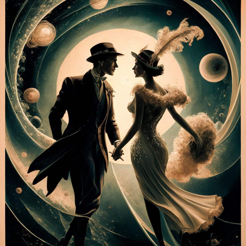 Cosmic Lovers in Vintage Movie Poster Style