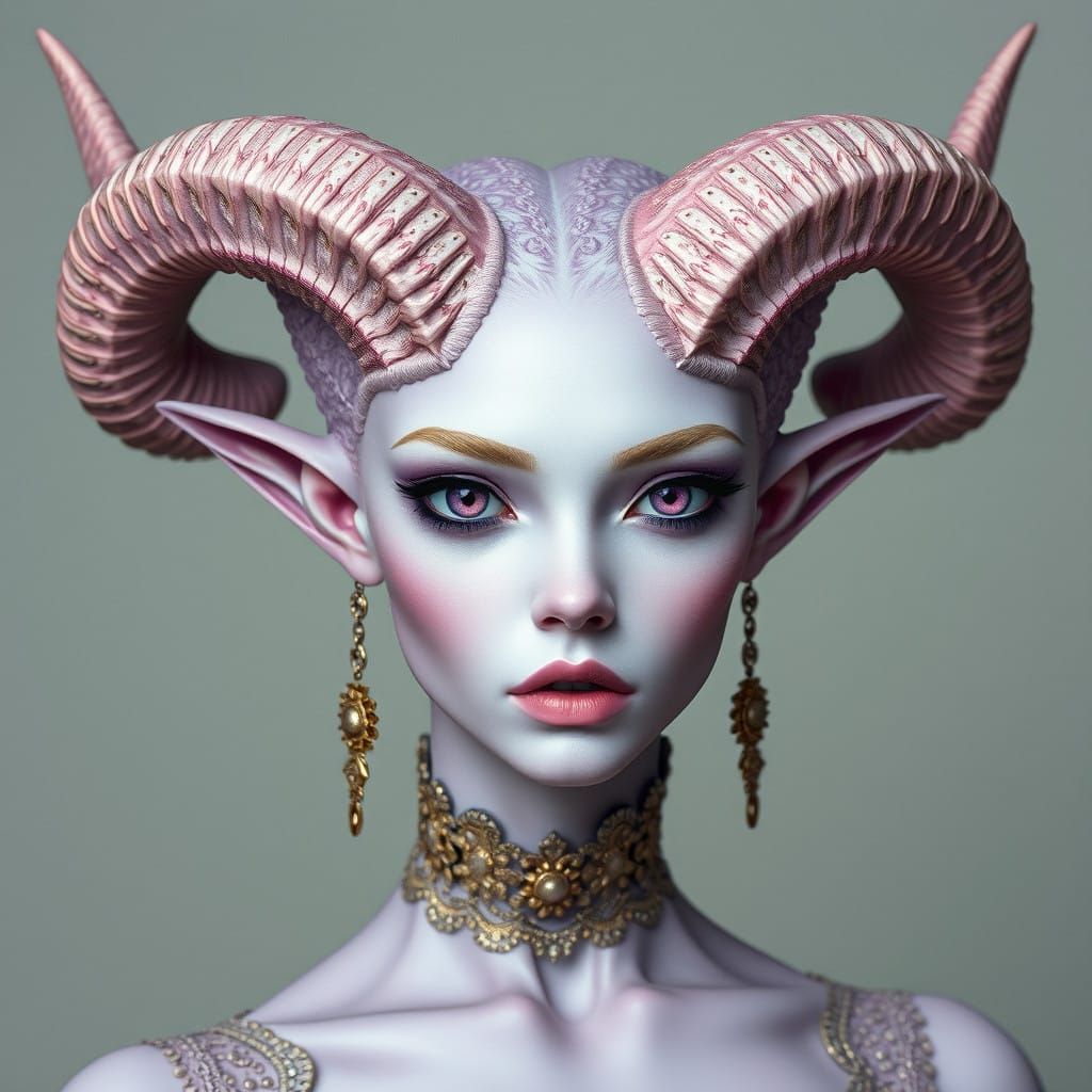 Ethereal Alien Lady in Pale Violet Hues