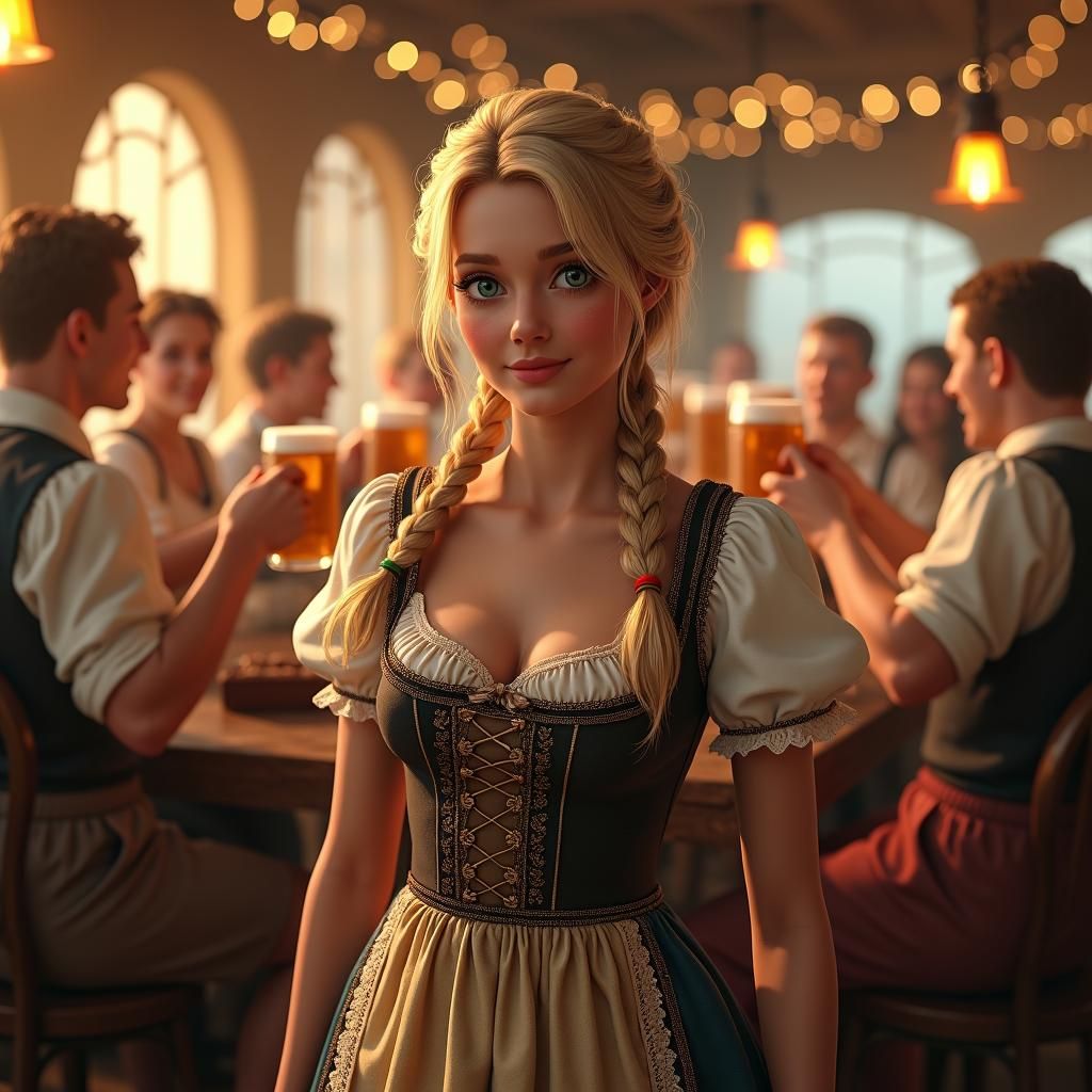 Bavarian Maiden in Tavern: Fantasy Concept Art