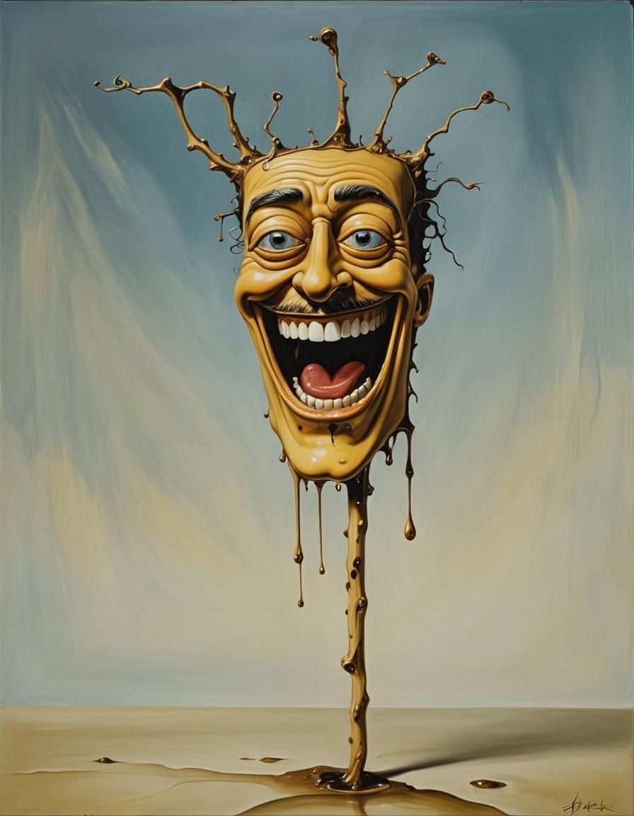 Happy Sentient Stick Grinning in Surrealist Style